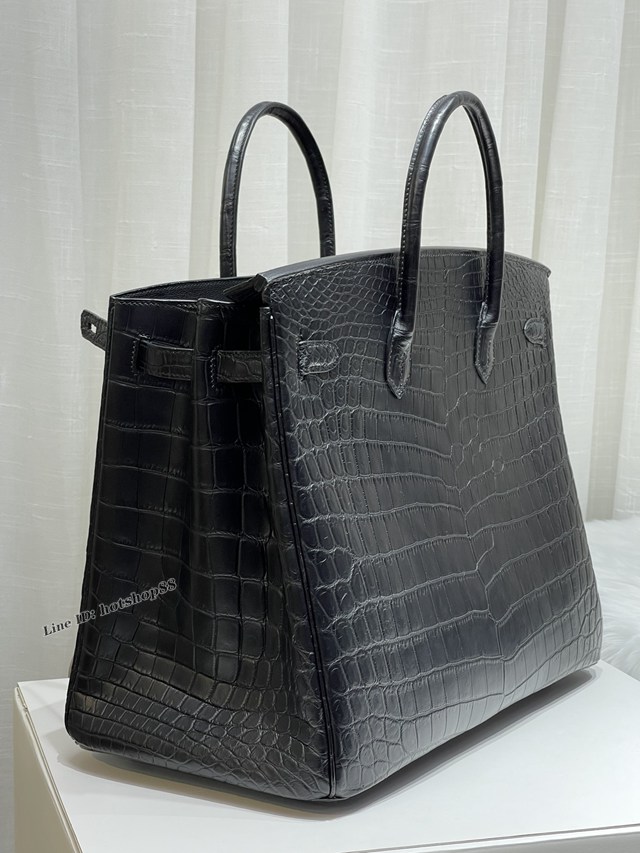 Hermes專櫃Birkin40CM手提男女包 愛馬仕非洲尼羅鱷鱷魚黑扣蠟線手工縫製鉑金包 zhh1041